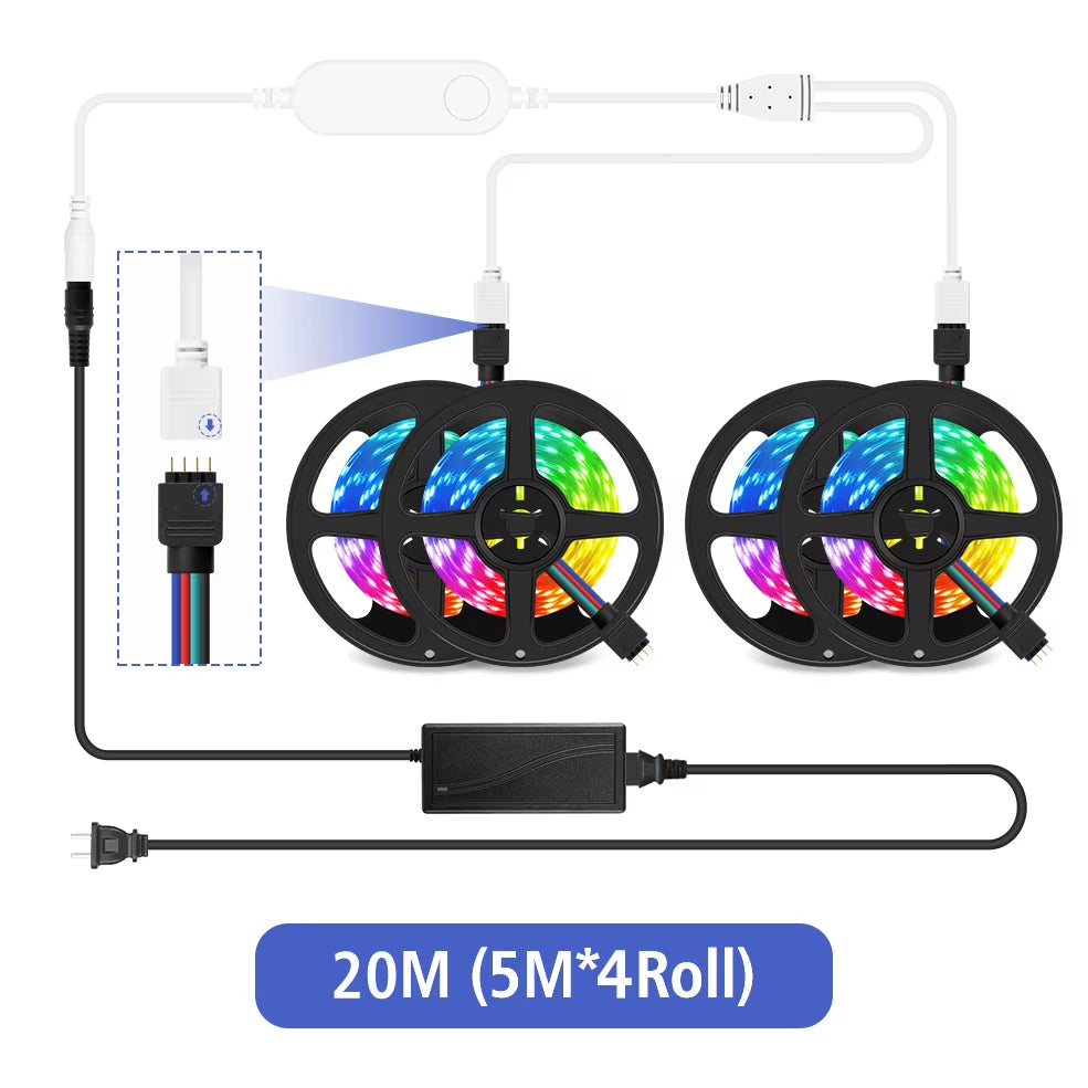 20M RGB 5050 Flexible Wifi Smart LED Strip Light - DC12V, Compatible with Alexa and Google Home Voice Control