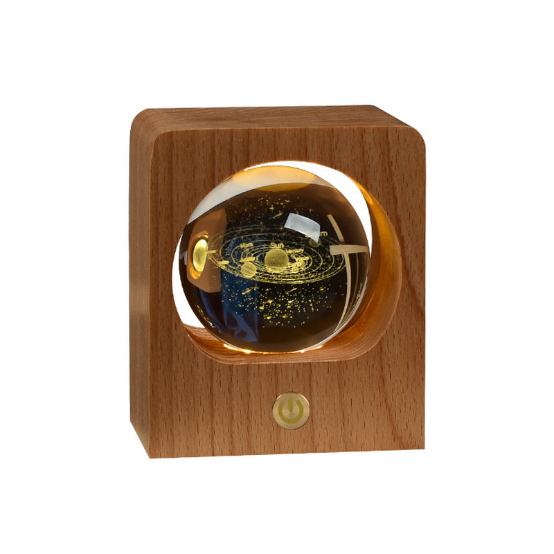 Beechwood 3D Laser Engraved Crystal Ball Night Light with Elk and Jellyfish Design, Dimmable LED USB Lamp for Bedroom Decoration and Gift Giving