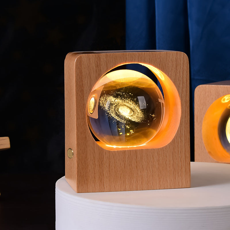 Beechwood 3D Laser Engraved Crystal Ball Night Light with Elk and Jellyfish Design, Dimmable LED USB Lamp for Bedroom Decoration and Gift Giving