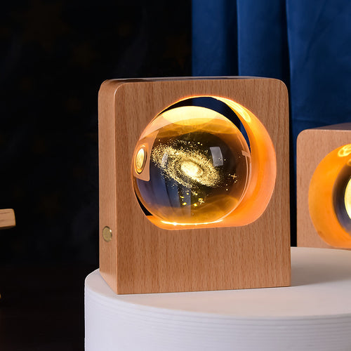 Beechwood 3D Laser Engraved Crystal Ball Night Light with Elk and Jellyfish Design, Dimmable LED USB Lamp for Bedroom Decoration and Gift Giving