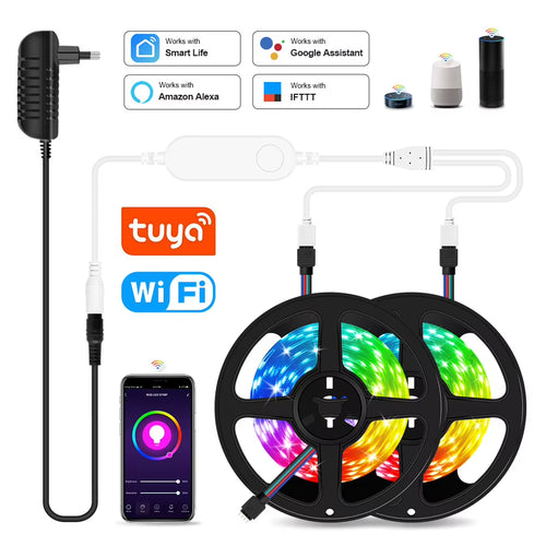 20M RGB 5050 Flexible Wifi Smart LED Strip Light - DC12V, Compatible with Alexa and Google Home Voice Control
